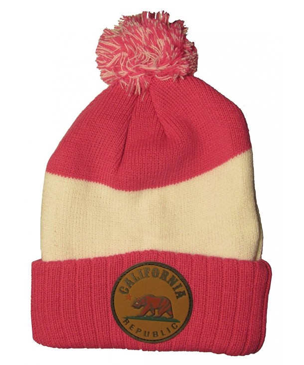 stressende ekspertise rapport California Republic with Bear Striped Winter Knit Hat Pom Pom Beanie Hat  with Cuff Hot Pink / Black C011Q2FIT57