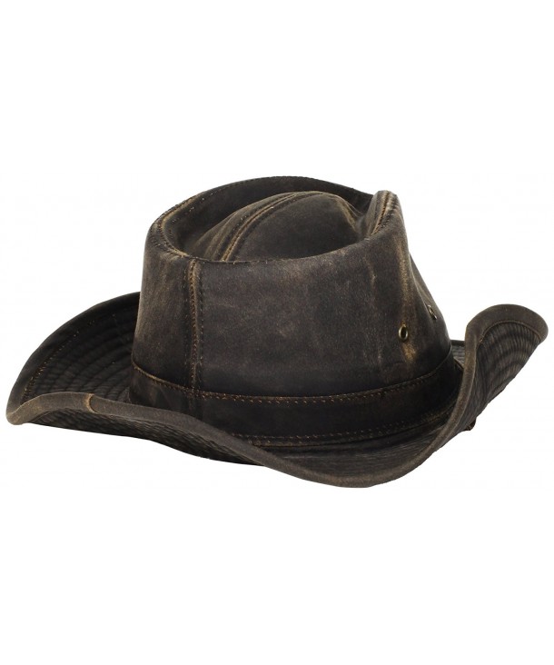 Dorfman-Pacific Weathered Cotton Outback Hat With Chin Cord Brown