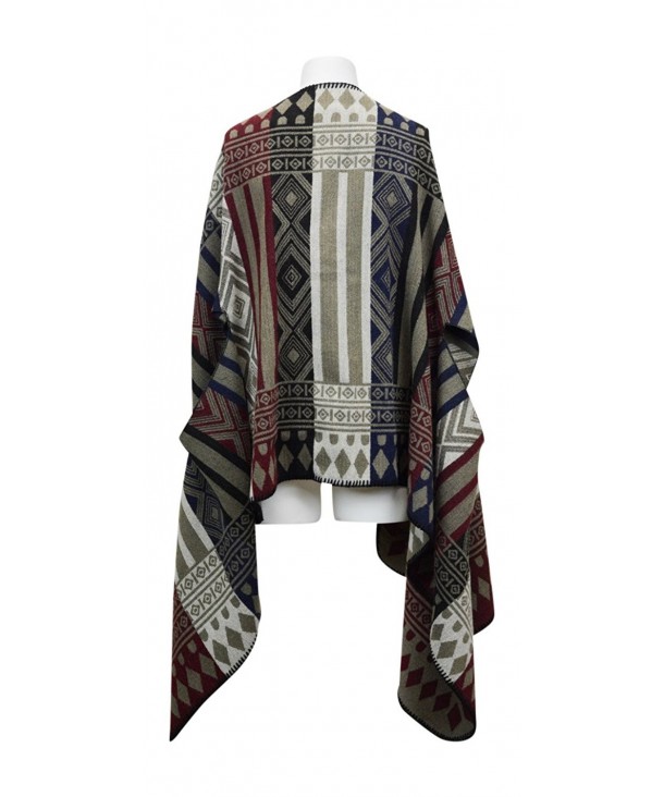 Color-block and Geometric Patterned Very Soft Shawl Poncho with ...