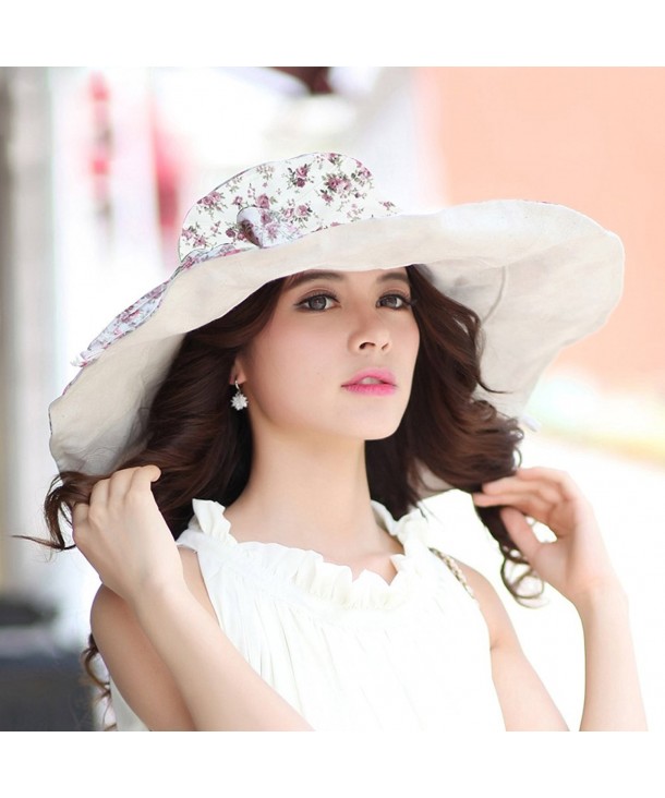 Women's UPF 50+ Foldable Floppy Reversible Wide Brim Sun Beach Hat With ...