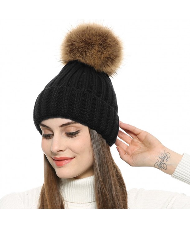 womens hat with fur pom pom