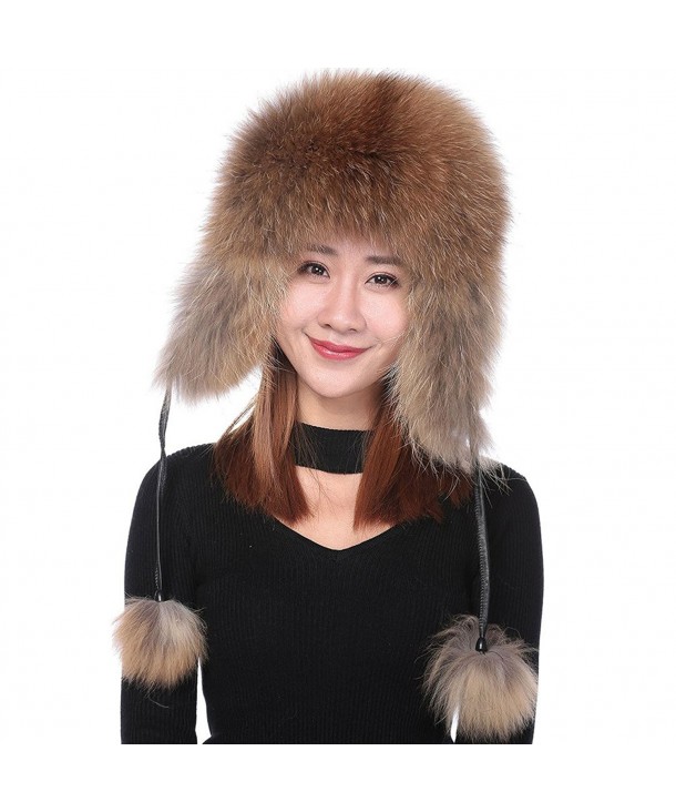 Womens Winter Real Fox Fur Hat Genuine Leather Russian Trapper Ushanka Hats Raccoon Ck1879es4hk 5235