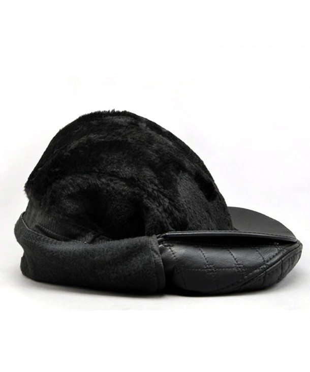 LOCOMO Faux Leather Black Velvet Inside Folding Ear Flap Flat Cap ...