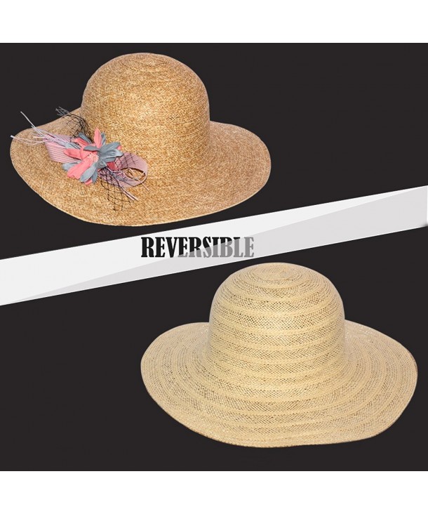 Womens Reversible Straw Sun Hat Summer Outdoor Wide Brim Floppy Foldable Beach Cap Brownstraw 6575