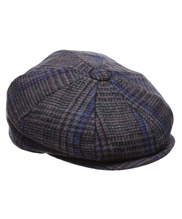 Men's Premium 100% Wool 8Panels Plaid Herringbone Newsboy Hat With ...