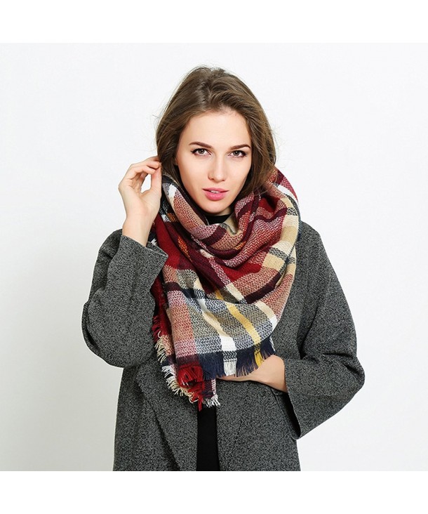 Women's Fall Winter Scarf Classic Tassel Plaid Soft Blanket Shawl ...