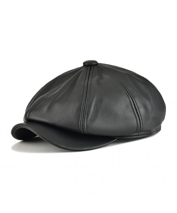 VOBOOM First Layer Cowhide Leather Ivy Hat Cap Eight Pannel Cabbie Newsboy Beret hat - Black - CR1860NKXZ6