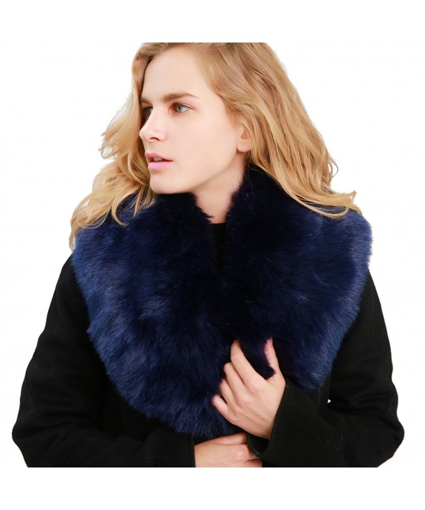 Women's Faux Fur Collar Shawl Neck Scarf Wrap for Winter Coat 15 Navy ...