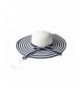 Women's Navy and White Stripe Wide Brim Straw Hat with Ribbon Bow Detail - C61220S5WX1