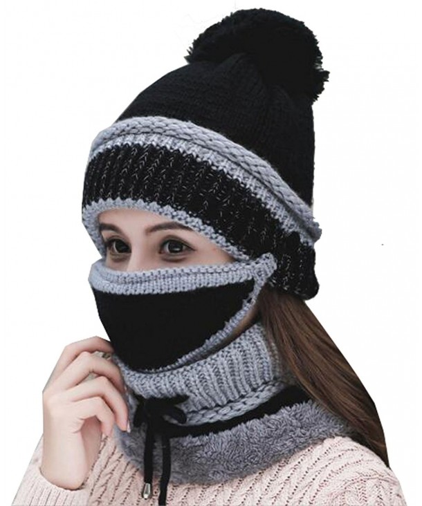 Womens Beanie Hat Scarf Mask 3 In 1 Set Winter Warm Slouchy Knit Cap And Scarf Black CQ188E2NU66