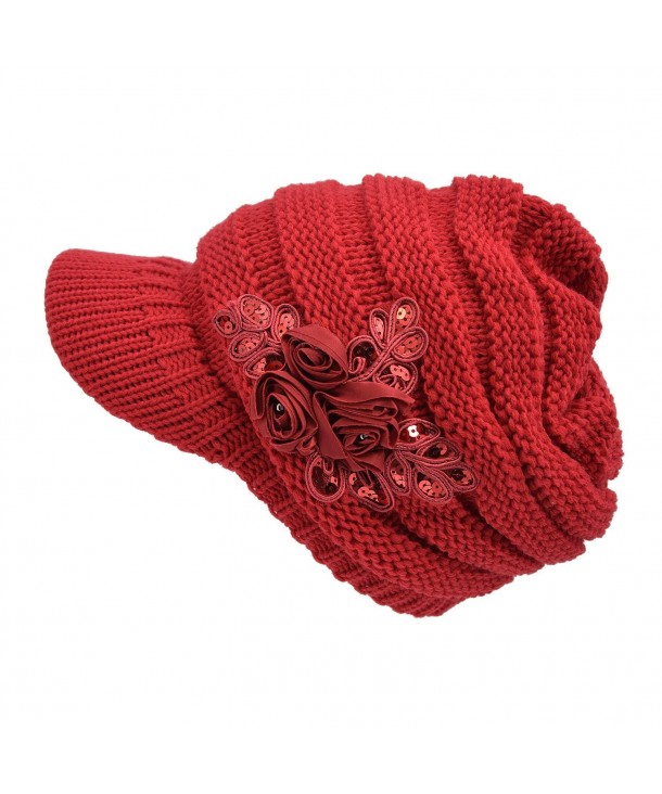 Women's Cable Knit Visor Hat Red CX11GDGV68R