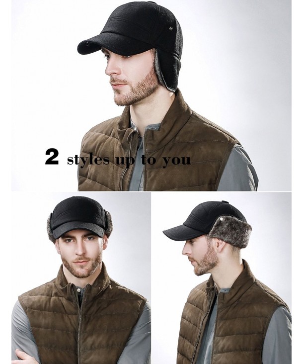 Winter Wool Baseball Cap Earflap Fitted Hats Men Soft Faux Fur Hunting ...