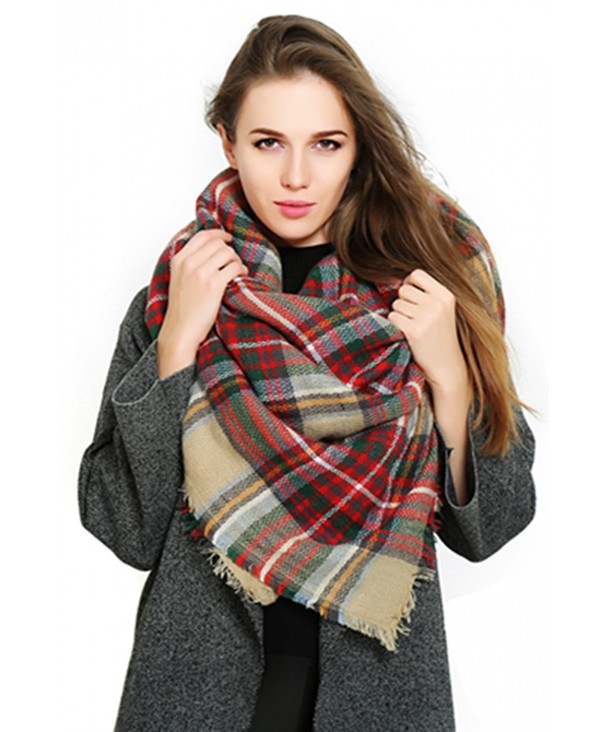 Womens Plaid Blanket Scarf Big Square Scarves Warm Tartan Checked Shawl 