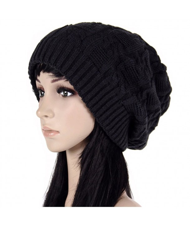 Women Oversize Knit Hat Winter Warm Long Beanie Hat Black CF12NFF8KZF